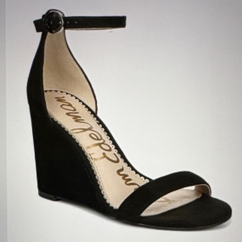 Sam Edelman Nessa Wedge Heel Suede Black Sandals Women’s Size 9